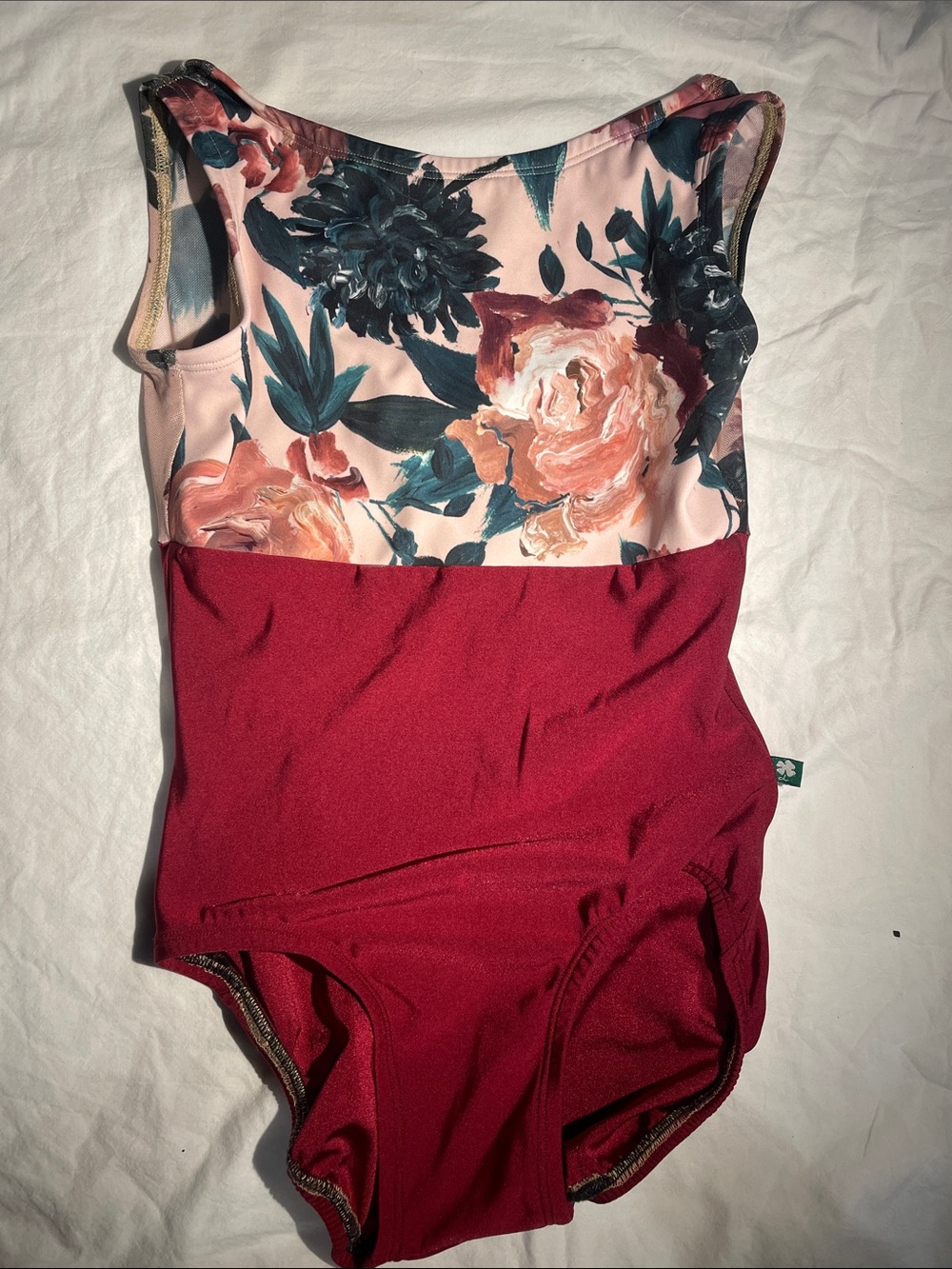 Luckyleo Dancewear Ballet Leotard - Red & Floral Boat Neck